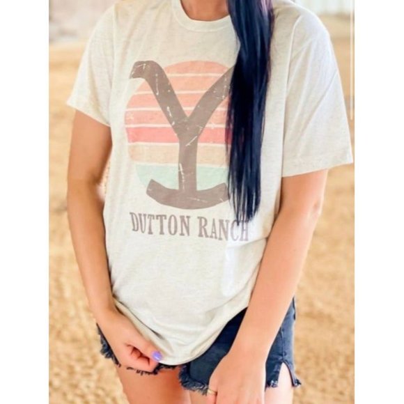 Yellowstone Dutton Ranch Retro Sunset T-Shirt Striped Sunset + BONUS Sticker - Picture 4 of 12